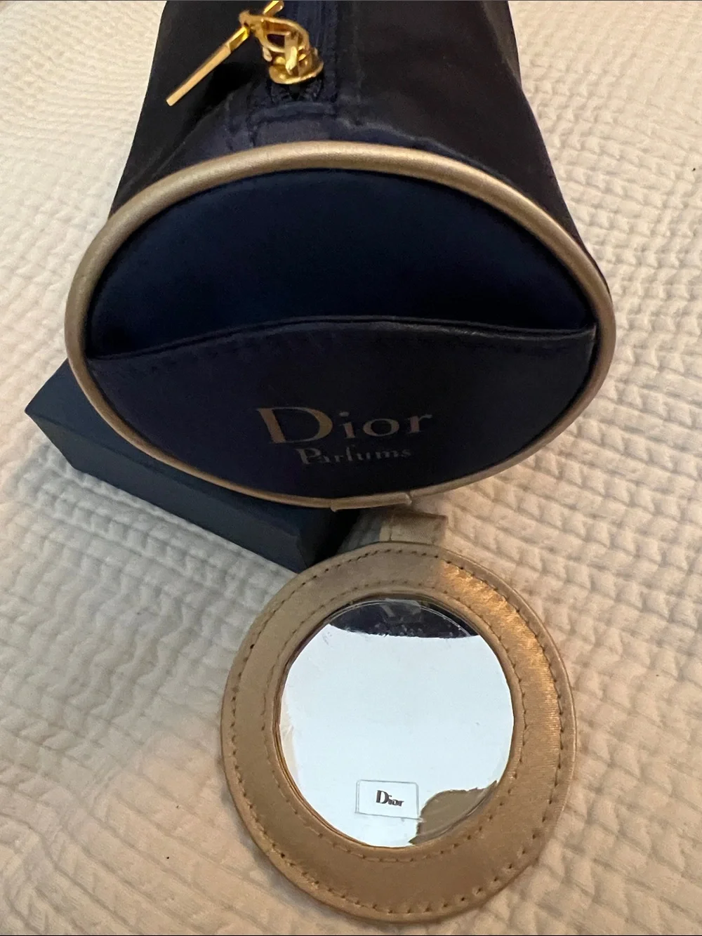 Dior Navy and Gold Cylindrical Travel Pouch